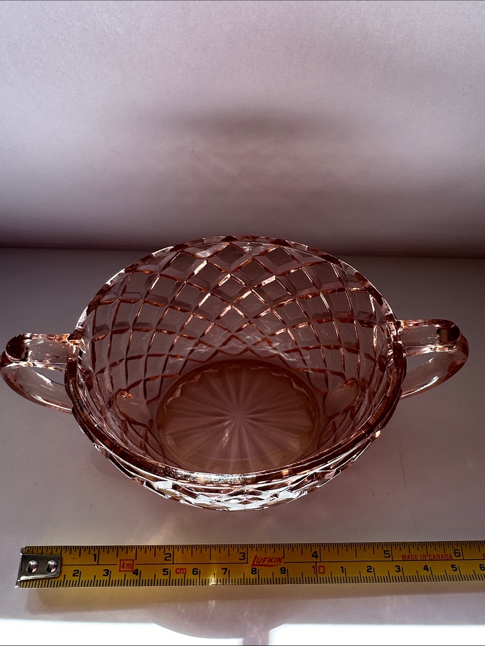 Depression Glass Serving Bowl with Diamond Cut Pattern - Picture 2 of 4